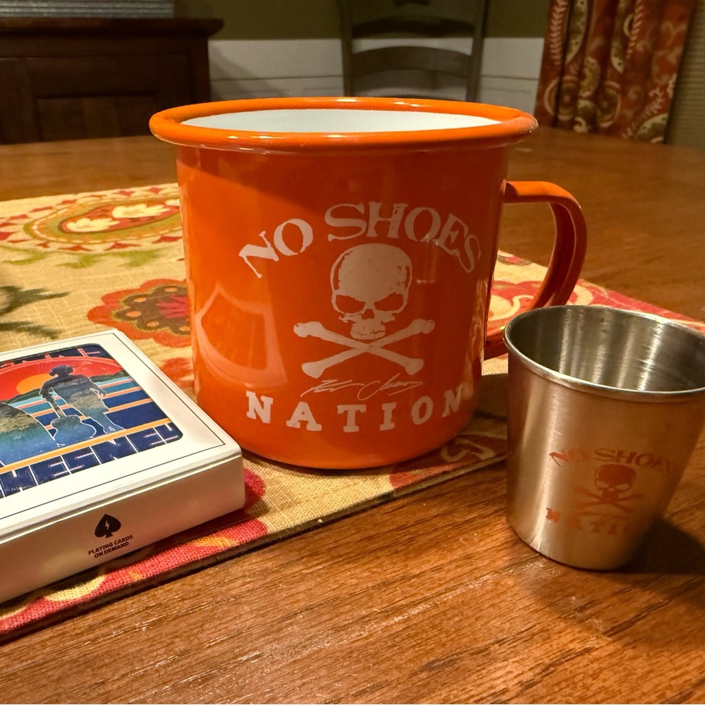 Kenny Chesney No Shoes Nation Mug and Silver Shot Glass deck of cards